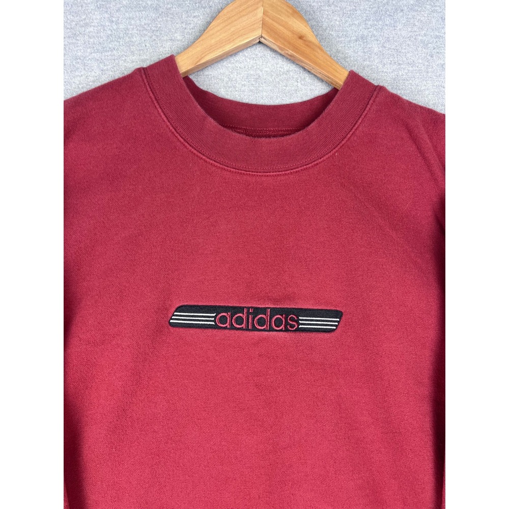 Vintage Adidas‎ Crewneck Sweatshirt Maroon Red Center Logo Mens Large 90s Y2k